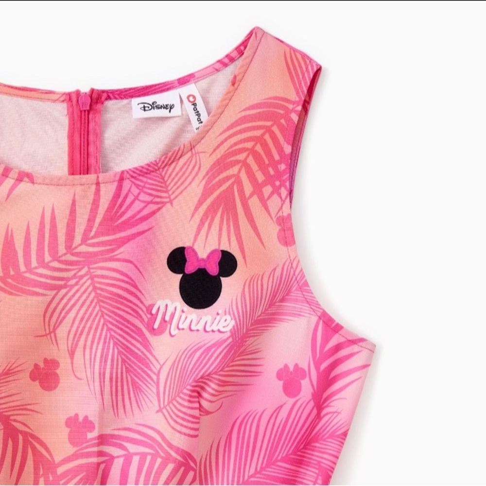 Women Disney Mickey and Friends Tropical Style Sleeveless Pink Dress w Belt Set - Picture 4 of 11